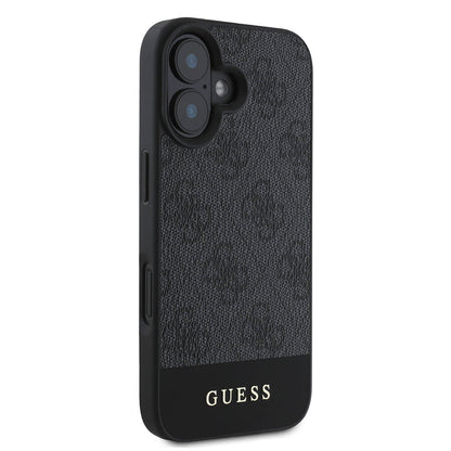 iPhone 16 Plus Kılıf Guess Orjinal Lisanslı M-safe Şarj Özellikli PU Deri Şerit Logo Dizaynlı Kapak