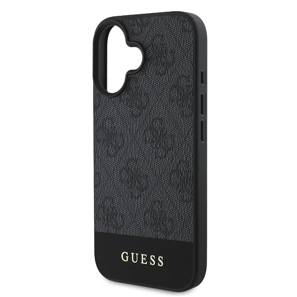 iPhone 16 Plus Kılıf Guess Orjinal Lisanslı M-safe Şarj Özellikli PU Deri Şerit Logo Dizaynlı Kapak
