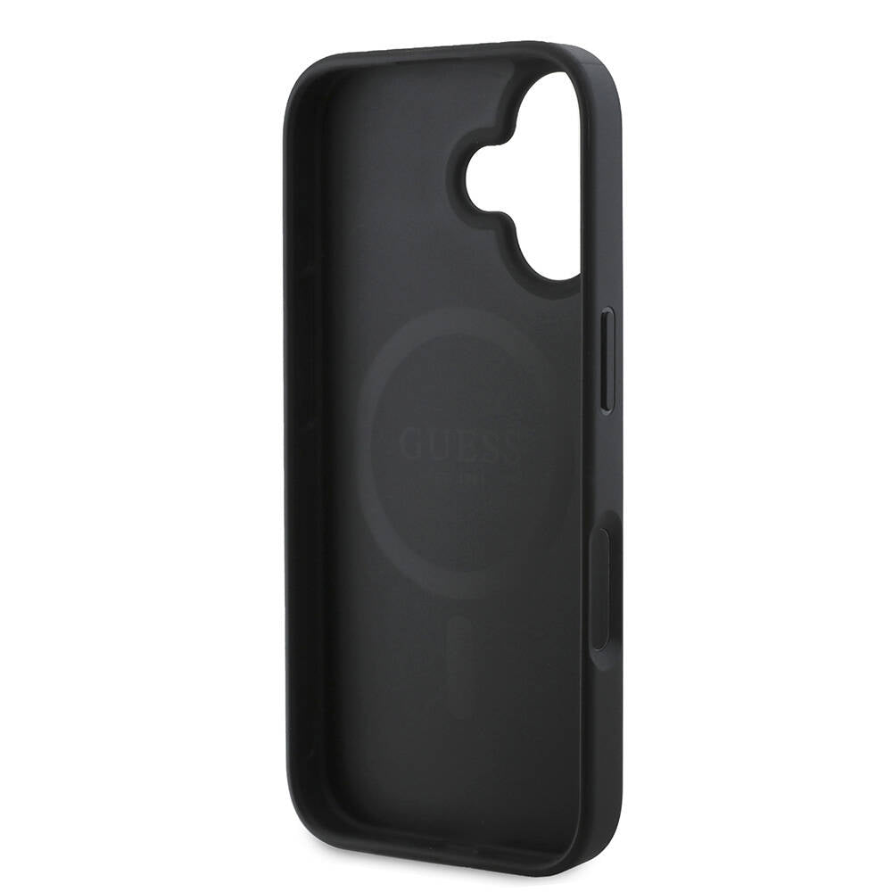 iPhone 16 Plus Kılıf Guess Orjinal Lisanslı M-safe Şarj Özellikli PU Deri Şerit Logo Dizaynlı Kapak