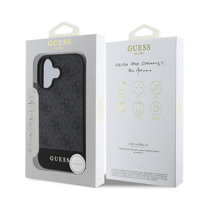 iPhone 16 Plus Kılıf Guess Orjinal Lisanslı M-safe Şarj Özellikli PU Deri Şerit Logo Dizaynlı Kapak