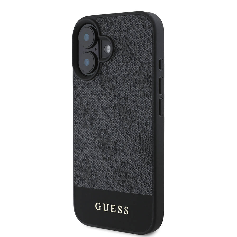 iPhone 16 Plus Kılıf Guess Orjinal Lisanslı M-safe Şarj Özellikli PU Deri Şerit Logo Dizaynlı Kapak