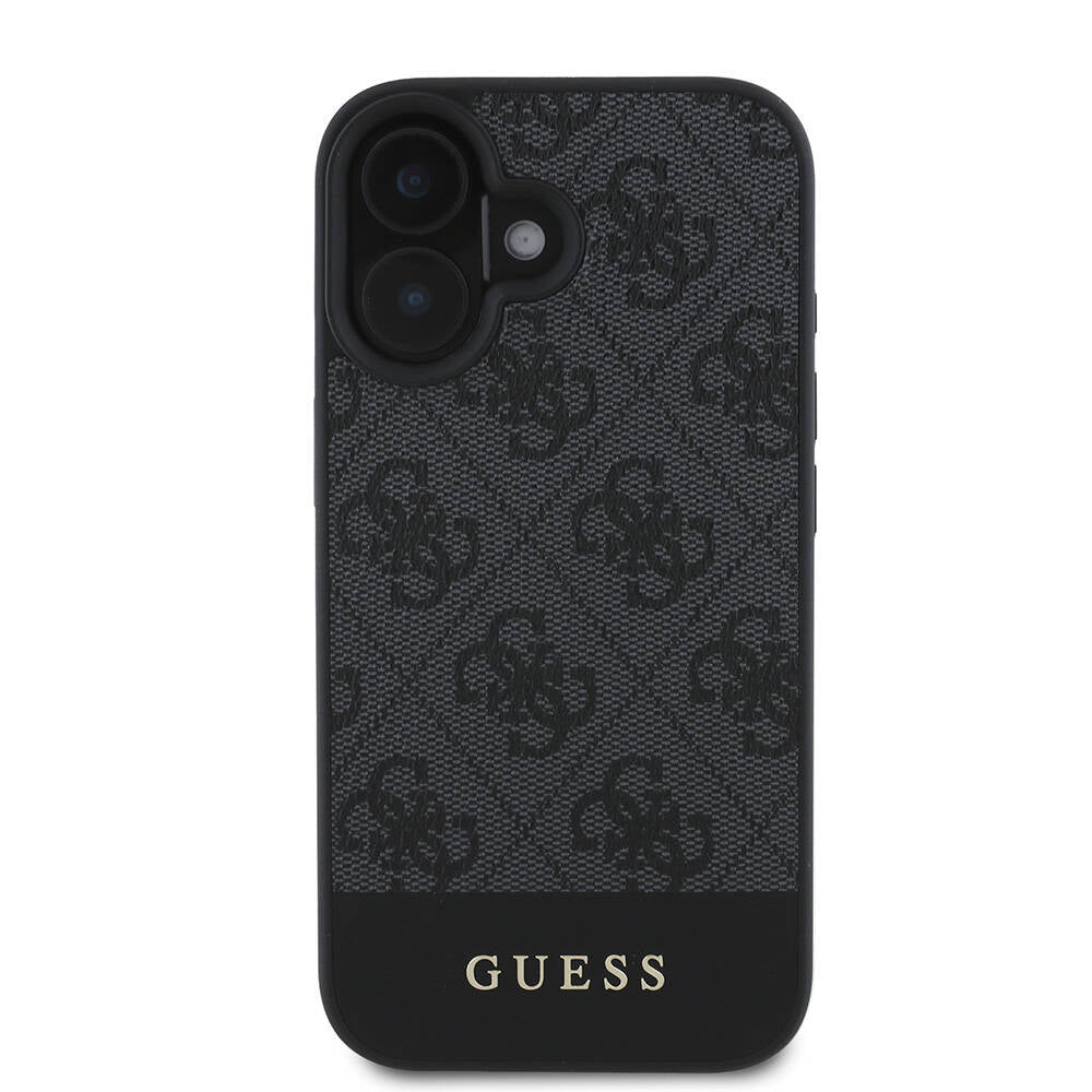iPhone 16 Plus Kılıf Guess Orjinal Lisanslı M-safe Şarj Özellikli PU Deri Şerit Logo Dizaynlı Kapak