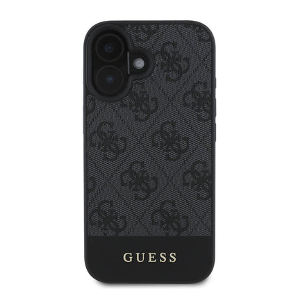 iPhone 16 Plus Kılıf Guess Orjinal Lisanslı M-safe Şarj Özellikli PU Deri Şerit Logo Dizaynlı Kapak
