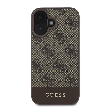 iPhone 16 Plus Kılıf Guess Orjinal Lisanslı M-safe Şarj Özellikli PU Deri Şerit Logo Dizaynlı Kapak