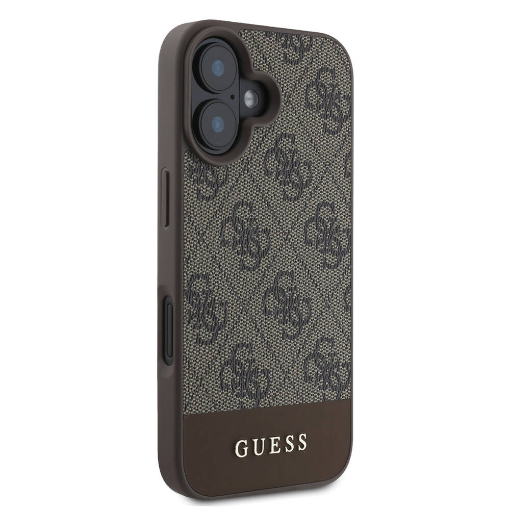 iPhone 16 Plus Kılıf Guess Orjinal Lisanslı M-safe Şarj Özellikli PU Deri Şerit Logo Dizaynlı Kapak