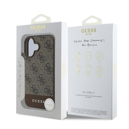 iPhone 16 Plus Kılıf Guess Orjinal Lisanslı M-safe Şarj Özellikli PU Deri Şerit Logo Dizaynlı Kapak