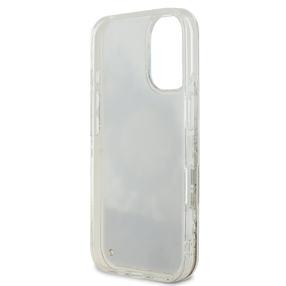 iPhone 16 Plus Kılıf Guess Orjinal Lisanslı M-safe Şarj Özellikli Sıvılı Simli Çiçek Desenli Kapak