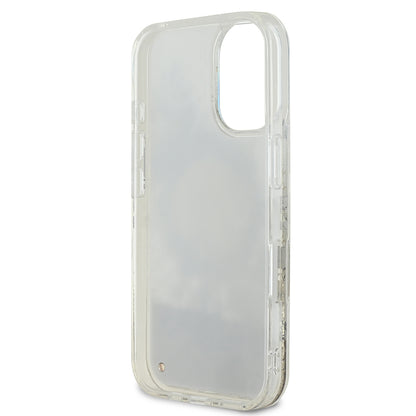 iPhone 16 Plus Kılıf Guess Orjinal Lisanslı M-safe Şarj Özellikli Sıvılı Simli Çiçek Desenli Kapak