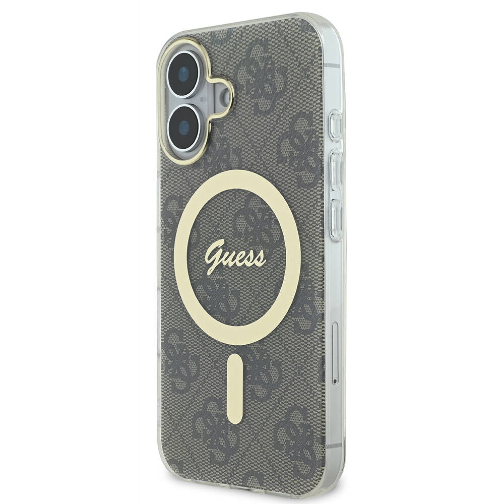 iPhone 16 Plus Kılıf Guess Orjinal Lisanslı M-safe Şarj Özellikli Yazı Logolu 4G Desenli Kapak