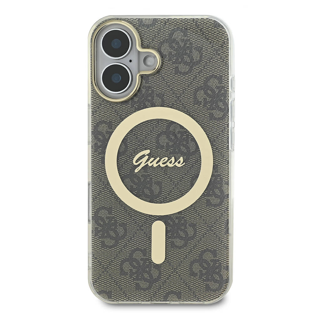 iPhone 16 Plus Kılıf Guess Orjinal Lisanslı M-safe Şarj Özellikli Yazı Logolu 4G Desenli Kapak