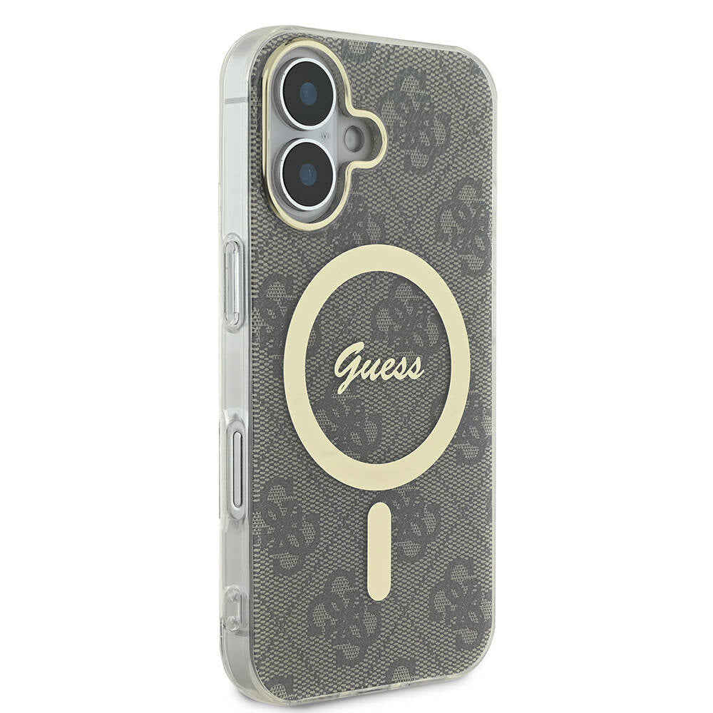 iPhone 16 Plus Kılıf Guess Orjinal Lisanslı M-safe Şarj Özellikli Yazı Logolu 4G Desenli Kapak