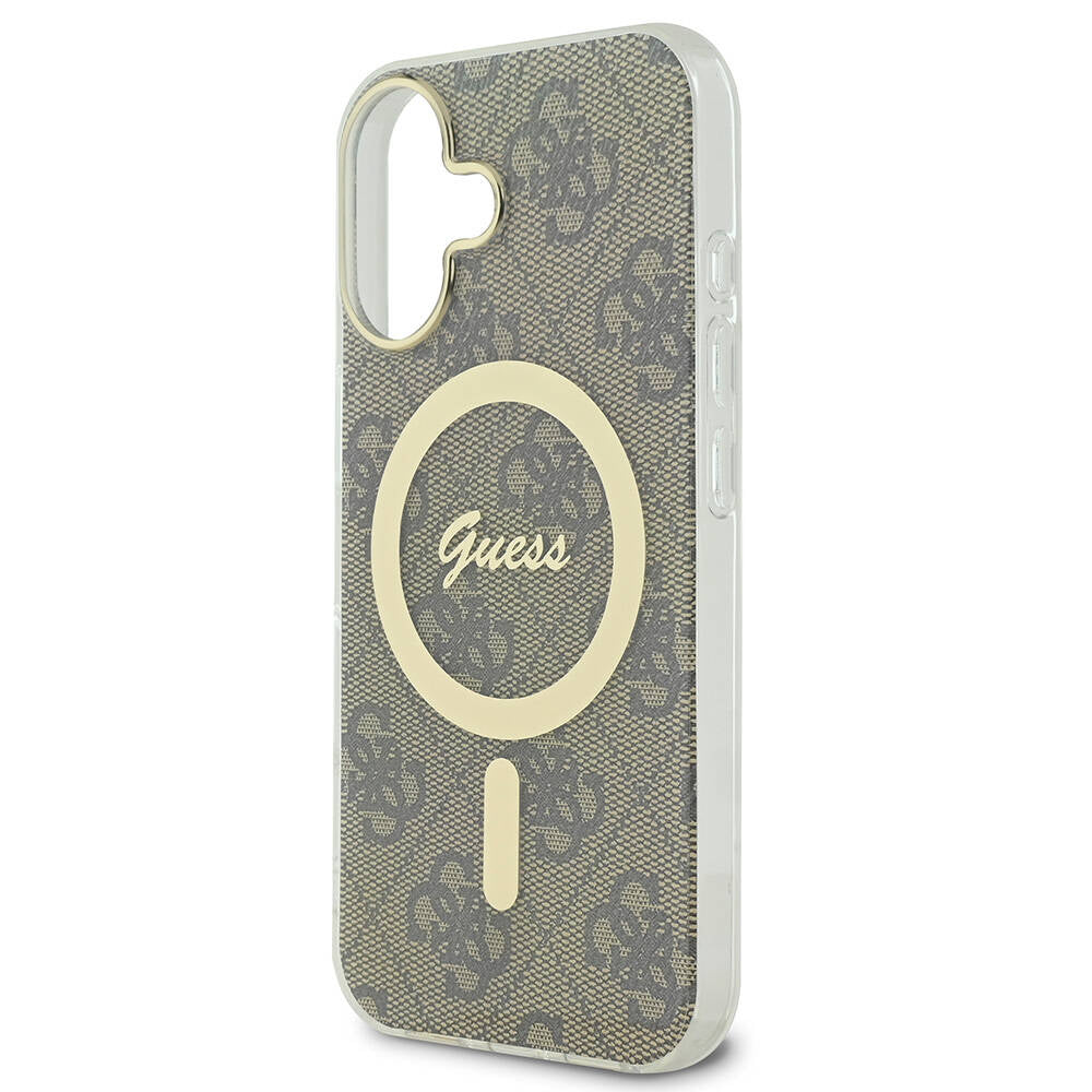 iPhone 16 Plus Kılıf Guess Orjinal Lisanslı M-safe Şarj Özellikli Yazı Logolu 4G Desenli Kapak