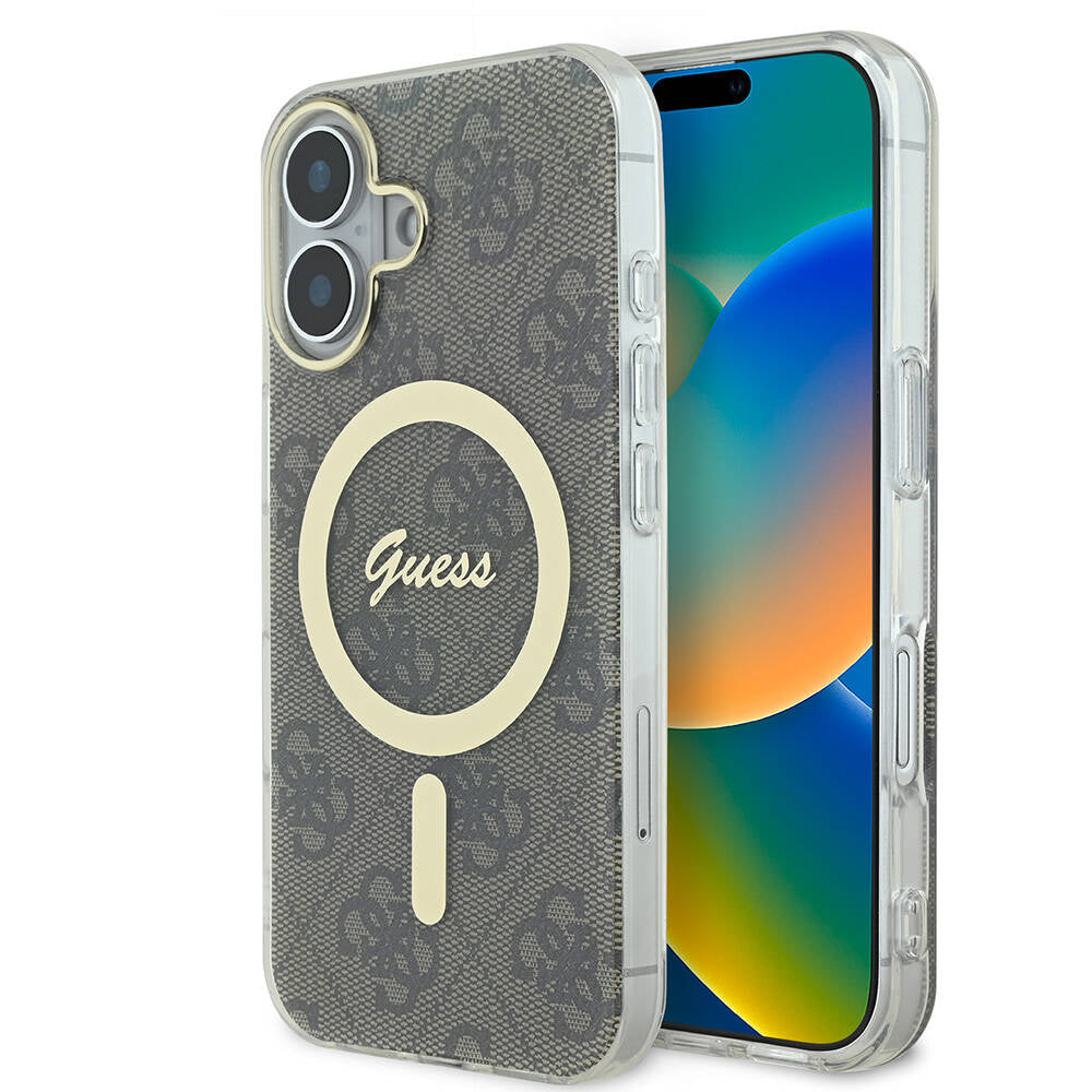 iPhone 16 Plus Kılıf Guess Orjinal Lisanslı M-safe Şarj Özellikli Yazı Logolu 4G Desenli Kapak