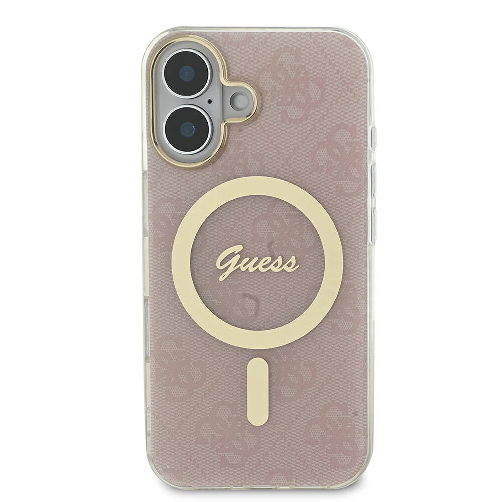 iPhone 16 Plus Kılıf Guess Orjinal Lisanslı M-safe Şarj Özellikli Yazı Logolu 4G Desenli Kapak