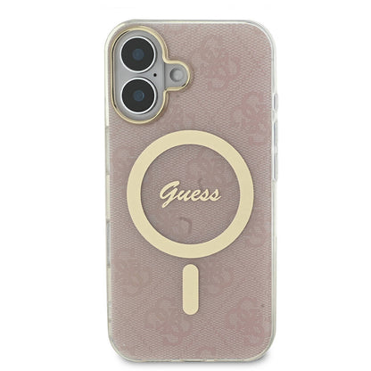 iPhone 16 Plus Kılıf Guess Orjinal Lisanslı M-safe Şarj Özellikli Yazı Logolu 4G Desenli Kapak