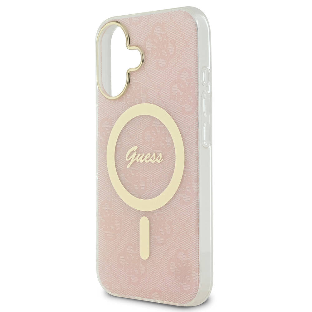 iPhone 16 Plus Kılıf Guess Orjinal Lisanslı M-safe Şarj Özellikli Yazı Logolu 4G Desenli Kapak