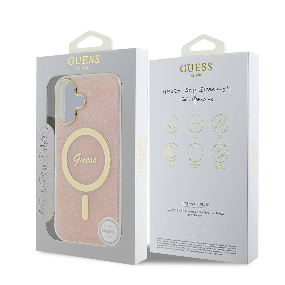 iPhone 16 Plus Kılıf Guess Orjinal Lisanslı M-safe Şarj Özellikli Yazı Logolu 4G Desenli Kapak