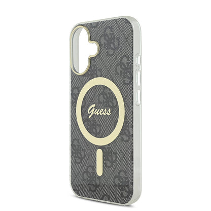 iPhone 16 Plus Kılıf Guess Orjinal Lisanslı M-safe Şarj Özellikli Yazı Logolu 4G Desenli Kapak