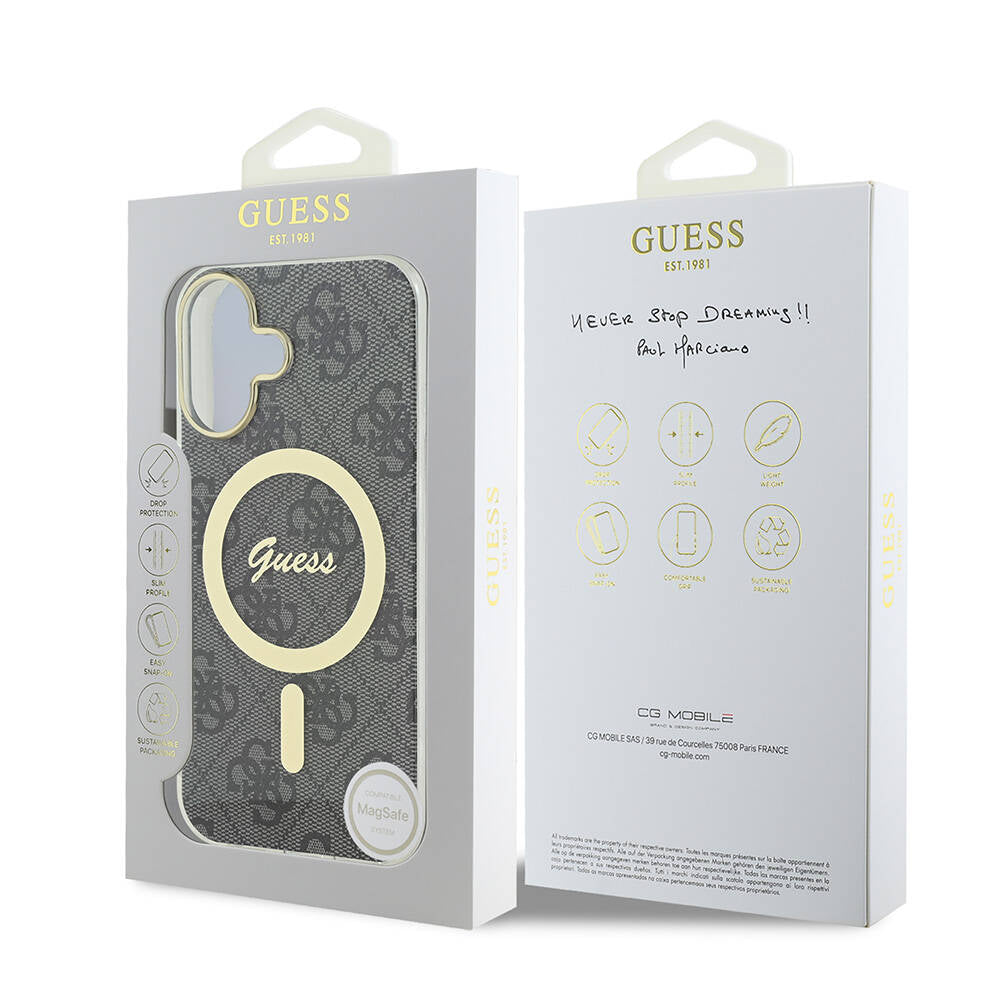 iPhone 16 Plus Kılıf Guess Orjinal Lisanslı M-safe Şarj Özellikli Yazı Logolu 4G Desenli Kapak