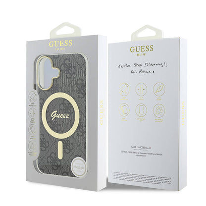 iPhone 16 Plus Kılıf Guess Orjinal Lisanslı M-safe Şarj Özellikli Yazı Logolu 4G Desenli Kapak