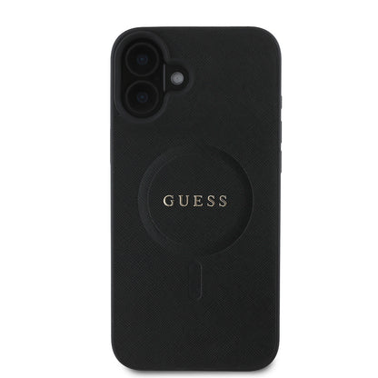 iPhone 16 Plus Kılıf Guess Orjinal Lisanslı M-safe Şarj Özellikli Yazı Logolu Saffiano Classic Kapak