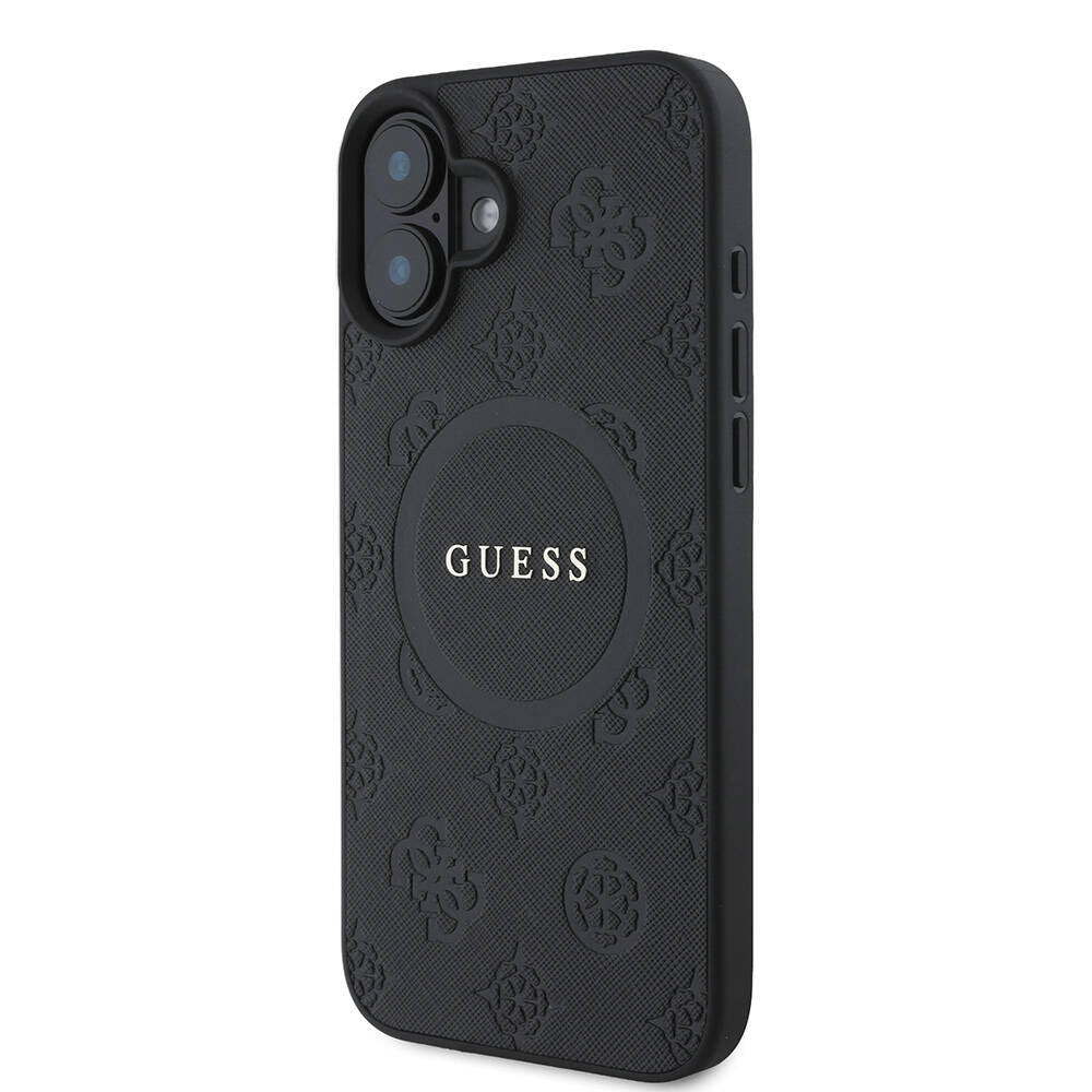 iPhone 16 Plus Kılıf Guess Orjinal Lisanslı M-safe Şarj Özellikli Yazı Logolu Saffiano Peony Kapak