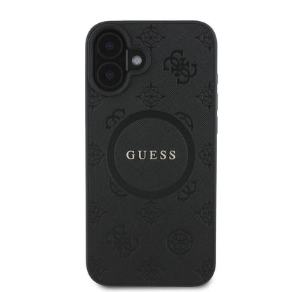 iPhone 16 Plus Kılıf Guess Orjinal Lisanslı M-safe Şarj Özellikli Yazı Logolu Saffiano Peony Kapak