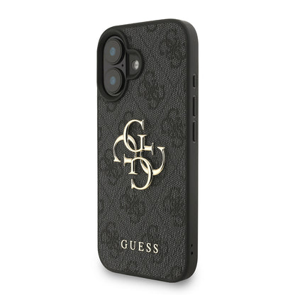 iPhone 16 Plus Kılıf Guess Orjinal Lisanslı PU Deri Bilek Askı İpli Metal Büyük 4G ve Yazı Logolu Kapak