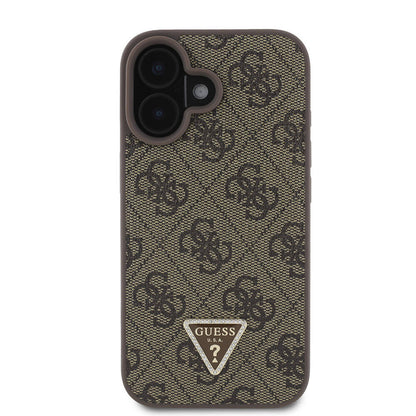 iPhone 16 Plus Kılıf Guess Orjinal Lisanslı PU Deri Taşlı Metal Üçgen Logolu Çapraz Vücut Askılı 4G Desenli Kapak