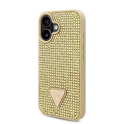iPhone 16 Plus Kılıf Guess Orjinal Lisanslı Taşlı Arka Yüzey Üçgen Logolu Kapak