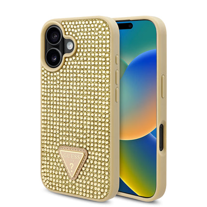 iPhone 16 Plus Kılıf Guess Orjinal Lisanslı Taşlı Arka Yüzey Üçgen Logolu Kapak