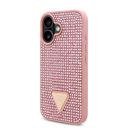 iPhone 16 Plus Kılıf Guess Orjinal Lisanslı Taşlı Arka Yüzey Üçgen Logolu Kapak