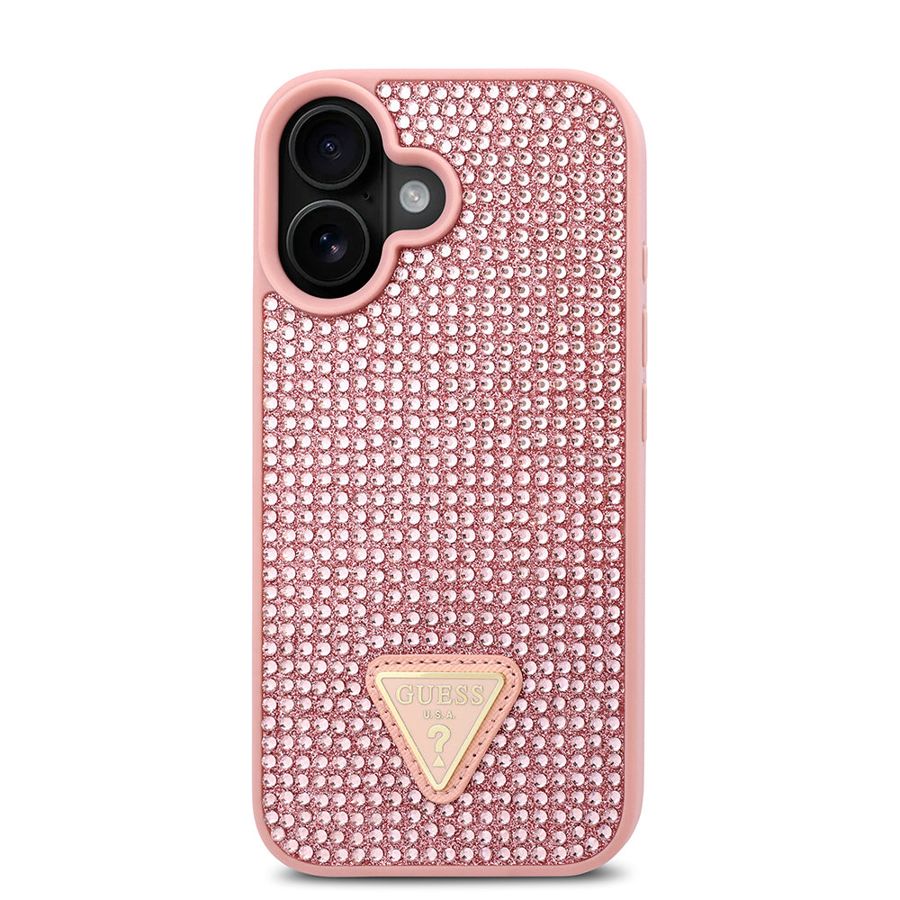 iPhone 16 Plus Kılıf Guess Orjinal Lisanslı Taşlı Arka Yüzey Üçgen Logolu Kapak
