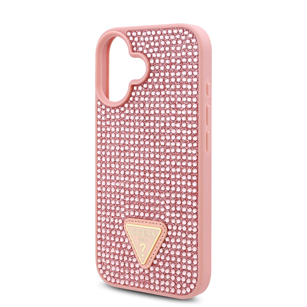 iPhone 16 Plus Kılıf Guess Orjinal Lisanslı Taşlı Arka Yüzey Üçgen Logolu Kapak