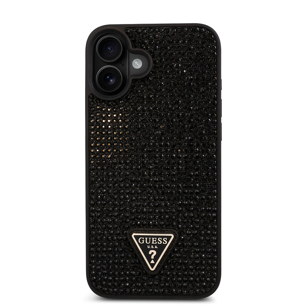 iPhone 16 Plus Kılıf Guess Orjinal Lisanslı Taşlı Arka Yüzey Üçgen Logolu Kapak