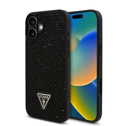 iPhone 16 Plus Kılıf Guess Orjinal Lisanslı Taşlı Arka Yüzey Üçgen Logolu Kapak