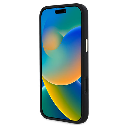 iPhone 16 Plus Kılıf Guess Orjinal Lisanslı Yazı ve Taşlı 4G Logolu Metal Kamera Çerçeveli Silikon Kapak