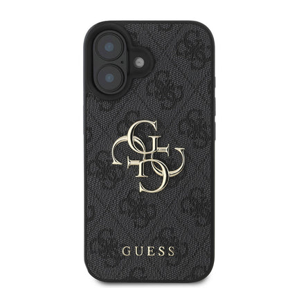 iPhone 16 Plus Kılıf Guess Orjinal Lisanslı PU Deri 4G Desenli Metal Büyük 4G ve Yazı Logolu Kapak