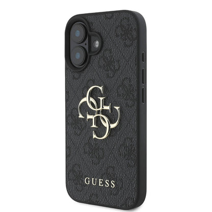 iPhone 16 Plus Kılıf Guess Orjinal Lisanslı PU Deri 4G Desenli Metal Büyük 4G ve Yazı Logolu Kapak