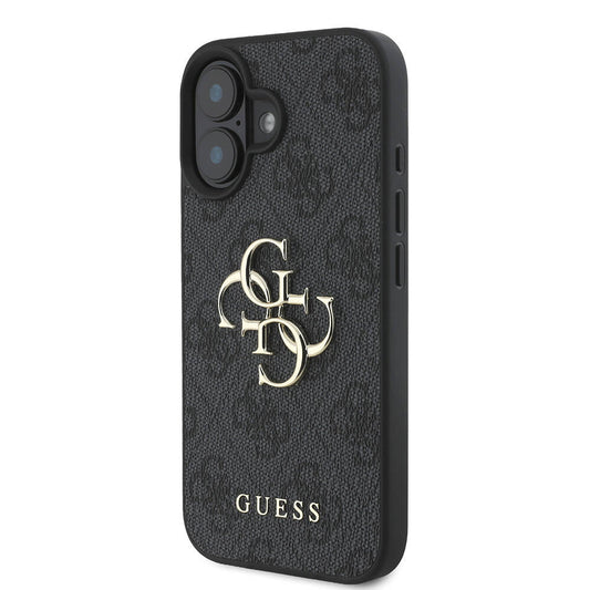 iPhone 16 Plus Kılıf Guess Orjinal Lisanslı PU Deri 4G Desenli Metal Büyük 4G ve Yazı Logolu Kapak