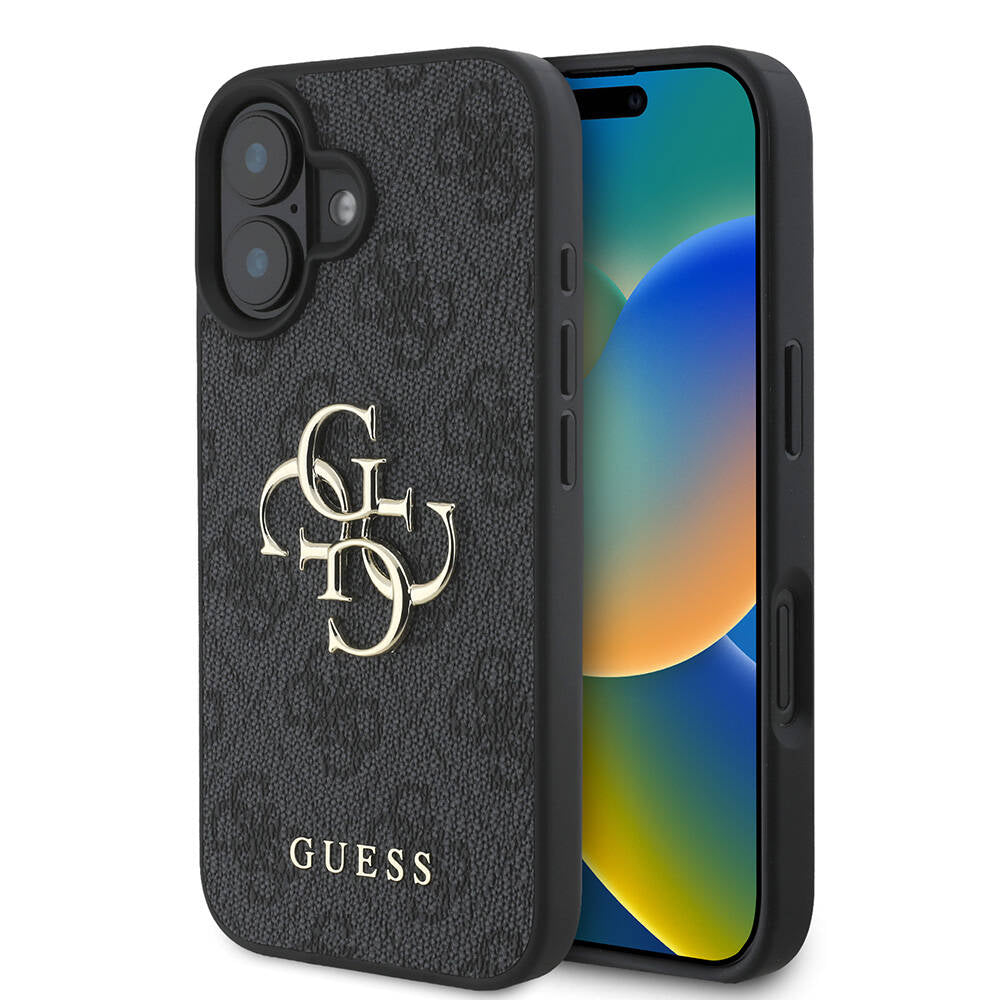 iPhone 16 Plus Kılıf Guess Orjinal Lisanslı PU Deri 4G Desenli Metal Büyük 4G ve Yazı Logolu Kapak