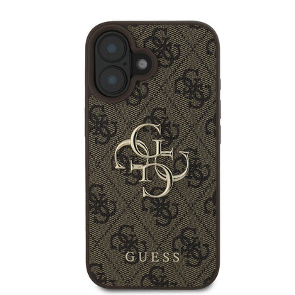 iPhone 16 Plus Kılıf Guess Orjinal Lisanslı PU Deri 4G Desenli Metal Büyük 4G ve Yazı Logolu Kapak