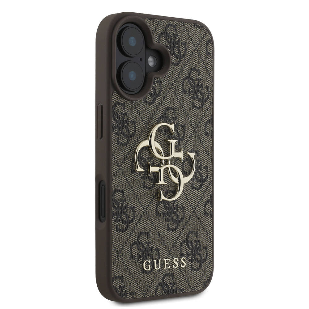 iPhone 16 Plus Kılıf Guess Orjinal Lisanslı PU Deri 4G Desenli Metal Büyük 4G ve Yazı Logolu Kapak