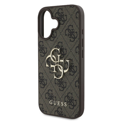 iPhone 16 Plus Kılıf Guess Orjinal Lisanslı PU Deri 4G Desenli Metal Büyük 4G ve Yazı Logolu Kapak