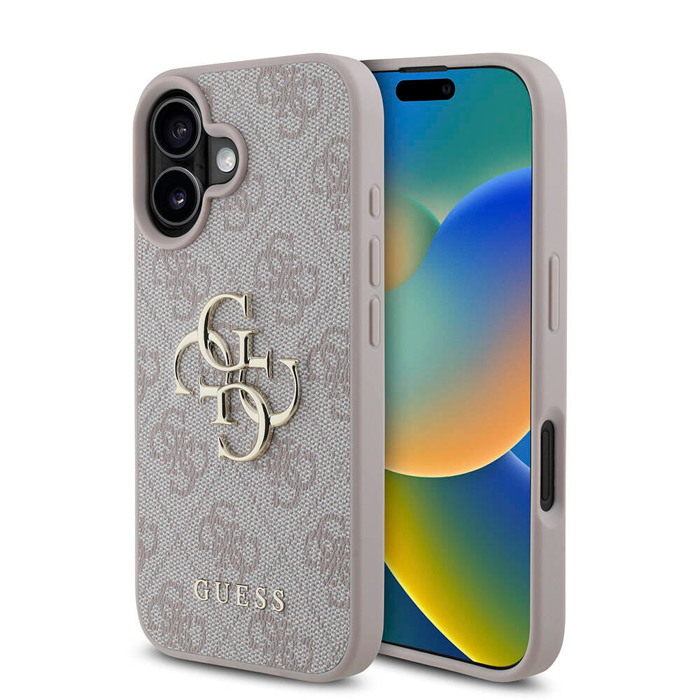 iPhone 16 Plus Kılıf Guess Orjinal Lisanslı PU Deri 4G Desenli Metal Büyük 4G ve Yazı Logolu Kapak