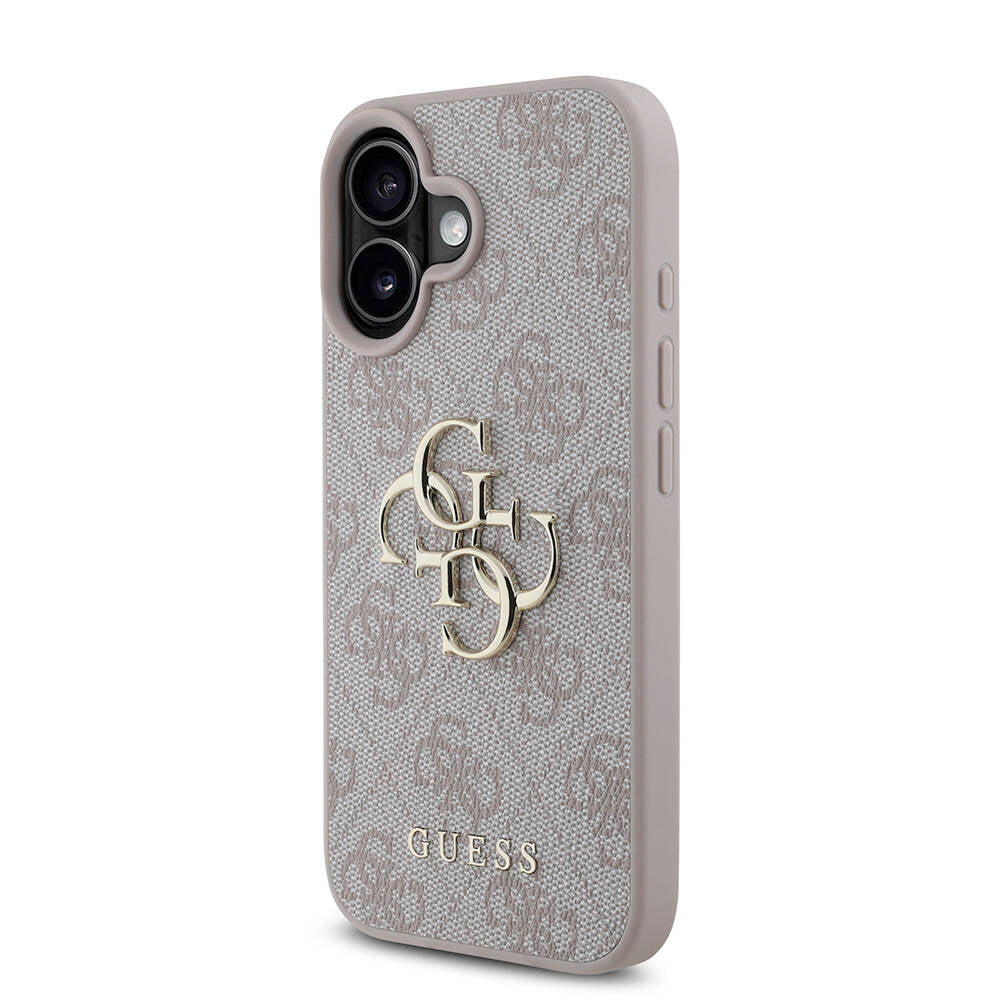 iPhone 16 Plus Kılıf Guess Orjinal Lisanslı PU Deri 4G Desenli Metal Büyük 4G ve Yazı Logolu Kapak