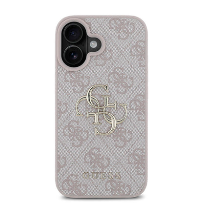 iPhone 16 Plus Kılıf Guess Orjinal Lisanslı PU Deri 4G Desenli Metal Büyük 4G ve Yazı Logolu Kapak