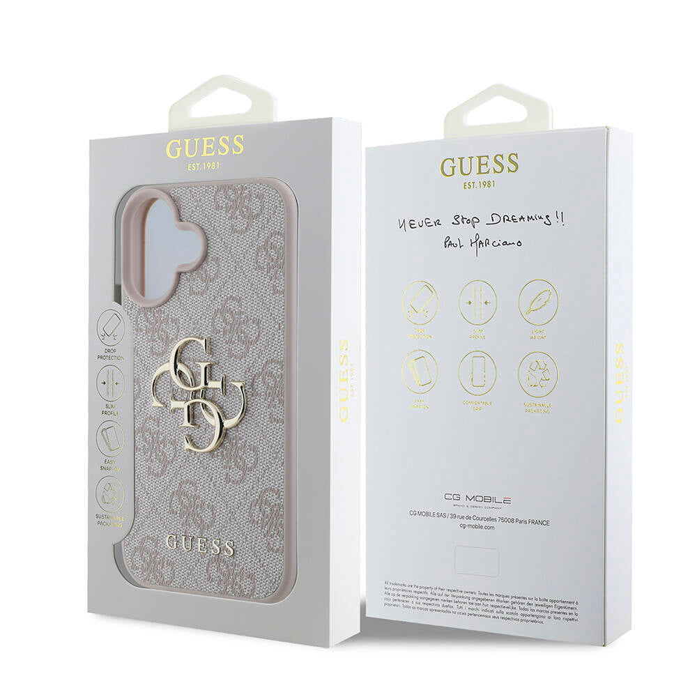 iPhone 16 Plus Kılıf Guess Orjinal Lisanslı PU Deri 4G Desenli Metal Büyük 4G ve Yazı Logolu Kapak