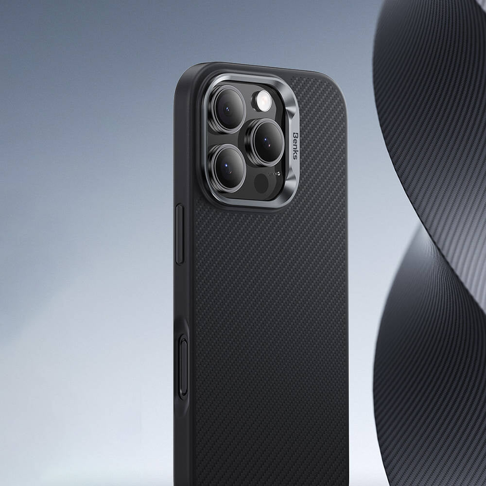 iPhone 16 Plus Kılıf Karbon Fiber M-safe Şarj Özellikli Benks Hybrid ArmorPro 600D Kevlar Kapak