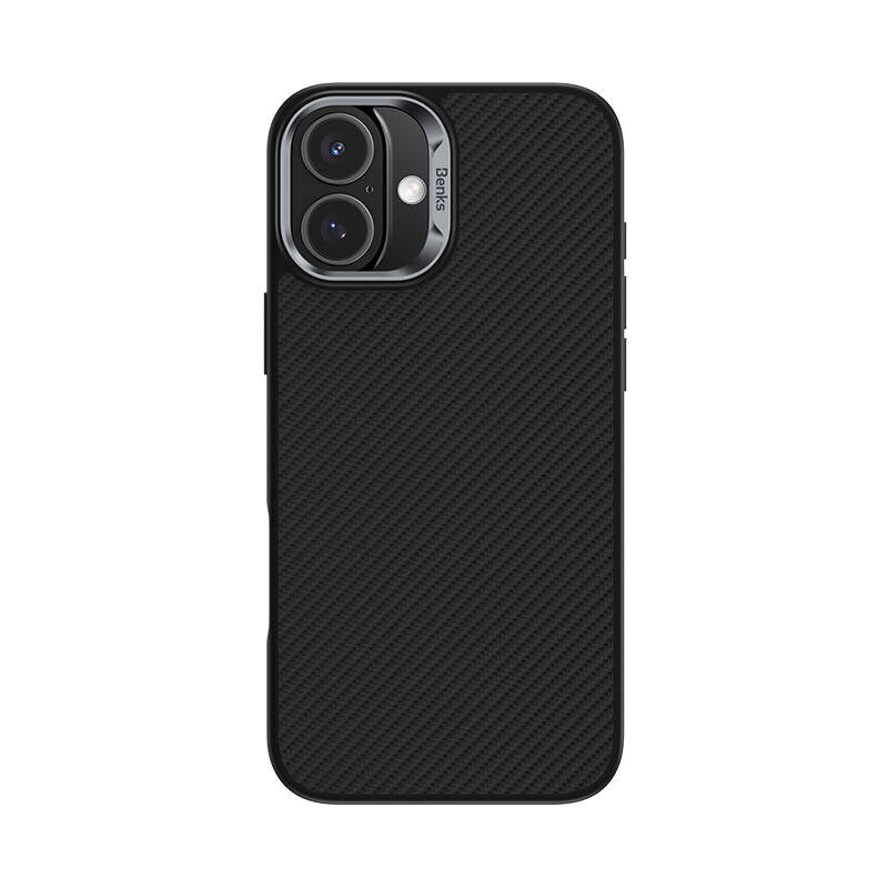 iPhone 16 Plus Kılıf Karbon Fiber M-safe Şarj Özellikli Benks Hybrid ArmorPro 600D Kevlar Kapak